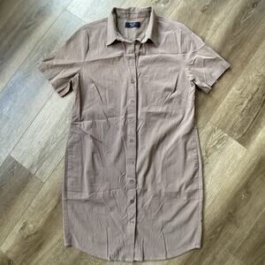 Brass Clothing Button Down Shirt Dress Sz M Brown Short Sleeve Pockets Casual